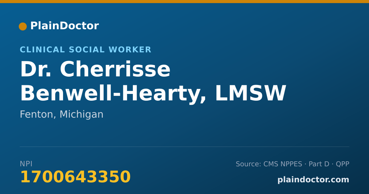 Shareable card for Cherrisse Benwell-Hearty, LMSW - Clinical Social Worker, Fenton, MI