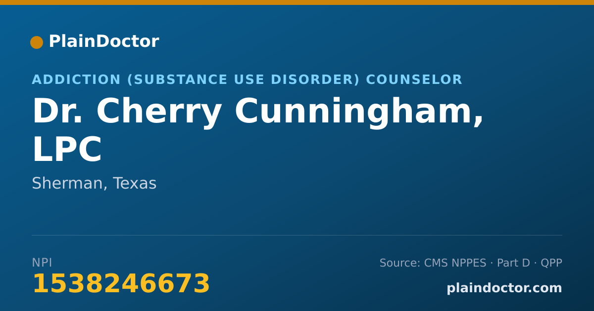 Shareable card for Cherry Cunningham, LPC - Addiction (Substance Use Disorder) Counselor, Sherman, TX