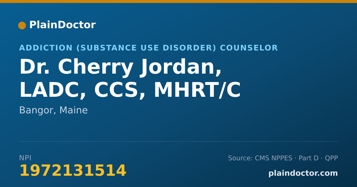 Shareable card for Cherry Jordan, LADC, CCS, MHRT/C - Addiction (Substance Use Disorder) Counselor, Bangor, ME