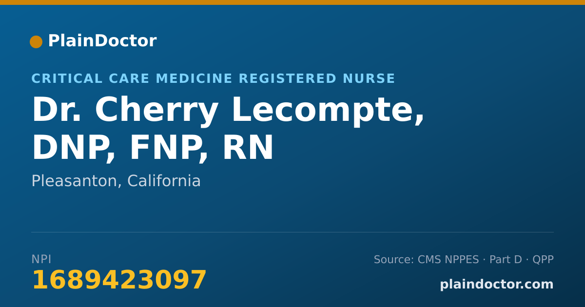 Shareable card for Cherry Lecompte, DNP, FNP, RN - Critical Care Medicine Registered Nurse, Pleasanton, CA