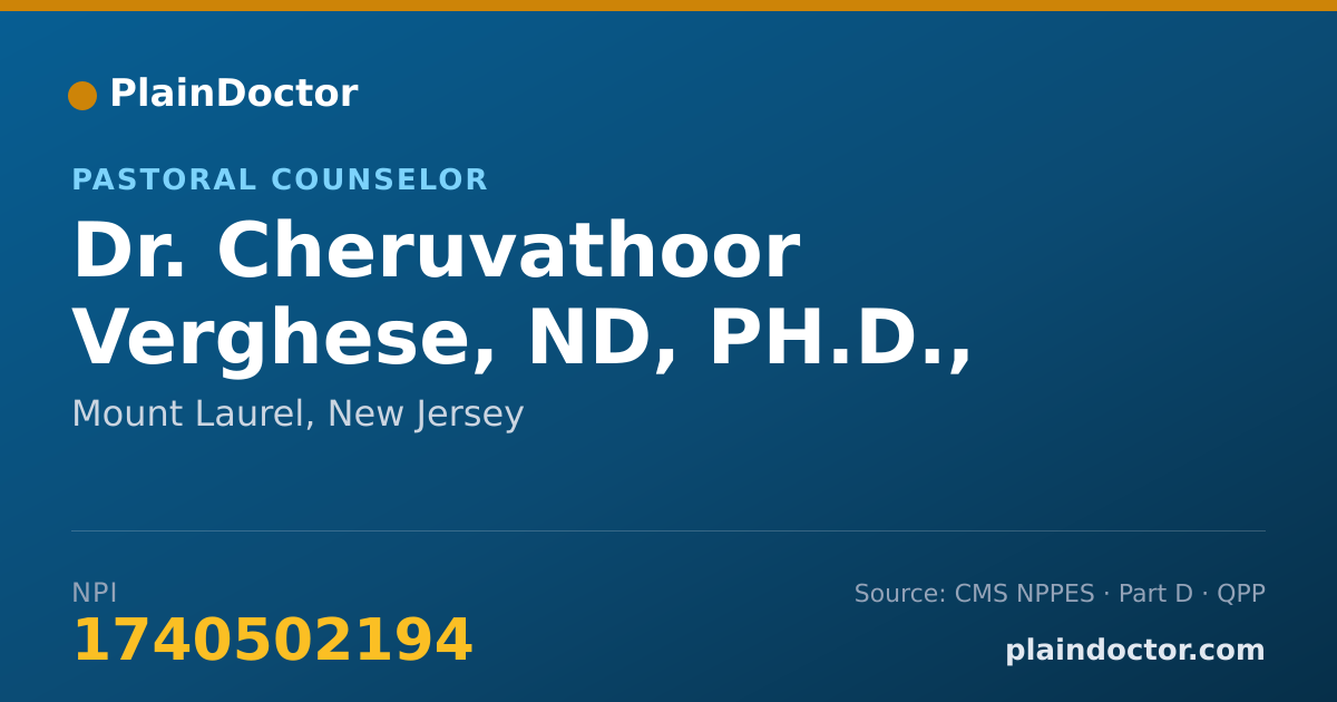 Shareable card for Cheruvathoor Verghese, ND, PH.D., - Pastoral Counselor, Mount Laurel, NJ