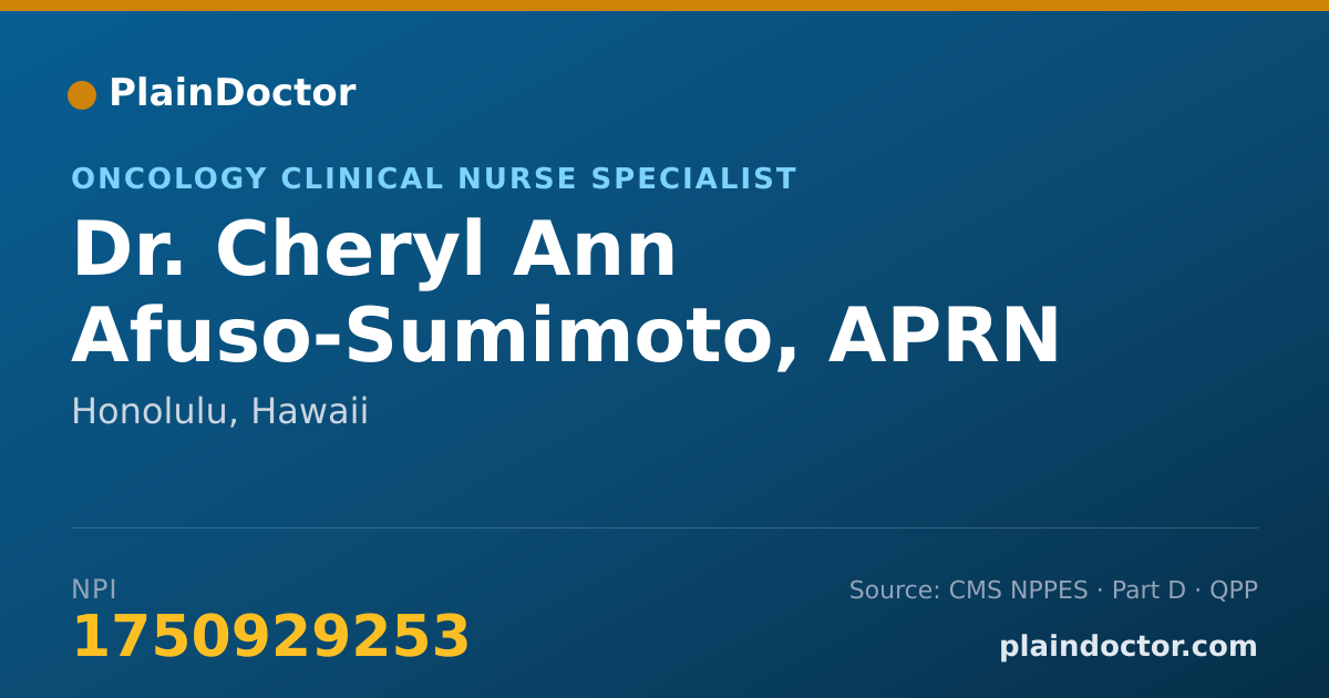 Shareable card for Cheryl Ann Afuso-Sumimoto, APRN - Oncology Clinical Nurse Specialist, Honolulu, HI
