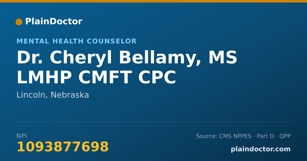 Shareable card for Cheryl Bellamy, MS LMHP CMFT CPC - Mental Health Counselor, Lincoln, NE