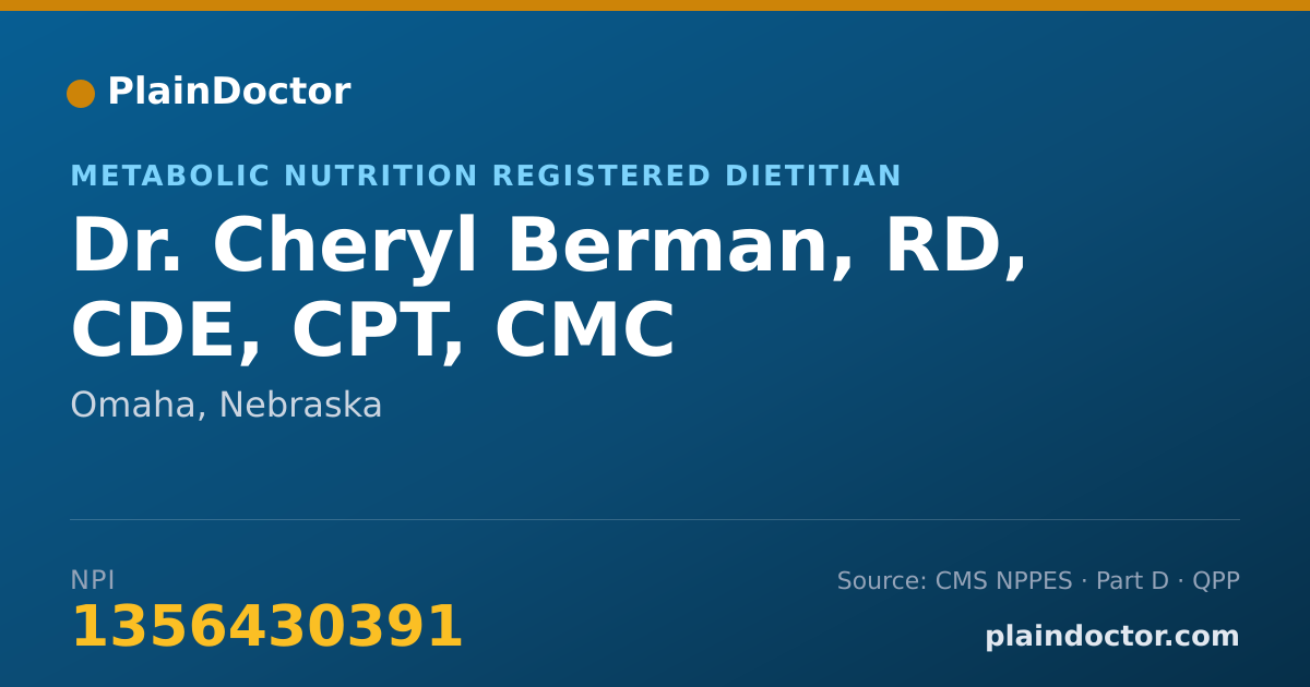 Shareable card for Cheryl Berman, RD, CDE, CPT, CMC - Metabolic Nutrition Registered Dietitian, Omaha, NE