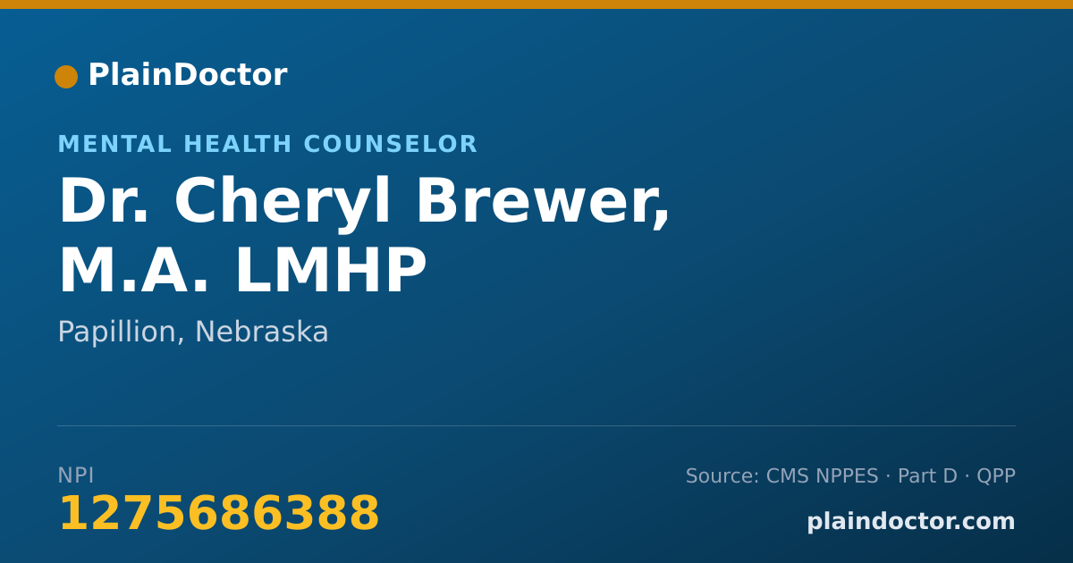 Shareable card for Cheryl Brewer, M.A. LMHP - Mental Health Counselor, Papillion, NE