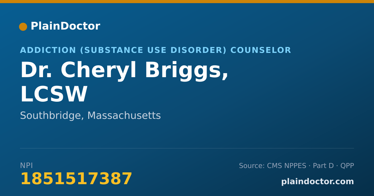 Shareable card for Cheryl Briggs, LCSW - Addiction (Substance Use Disorder) Counselor, Southbridge, MA