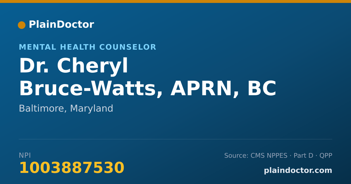 Shareable card for Cheryl Bruce-Watts, APRN, BC - Mental Health Counselor, Baltimore, MD