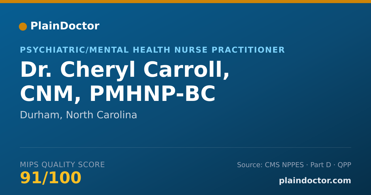 Shareable card for Cheryl Carroll, CNM, PMHNP-BC - Psychiatric/Mental Health Nurse Practitioner, Durham, NC