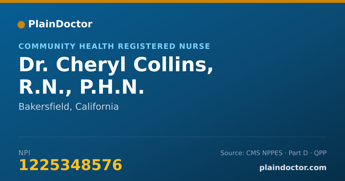 Shareable card for Cheryl Collins, R.N., P.H.N. - Community Health Registered Nurse, Bakersfield, CA