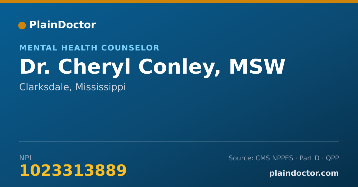 Shareable card for Cheryl Conley, MSW - Mental Health Counselor, Clarksdale, MS