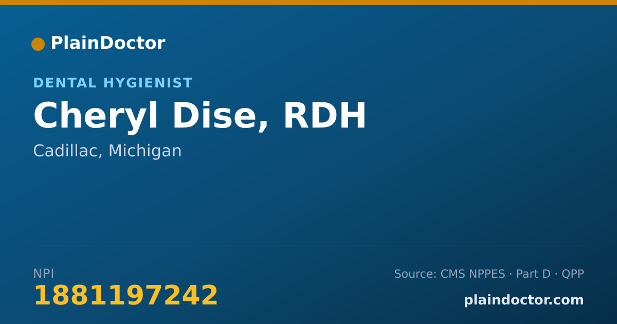 Shareable card for Cheryl Dise, RDH - Dental Hygienist, Cadillac, MI
