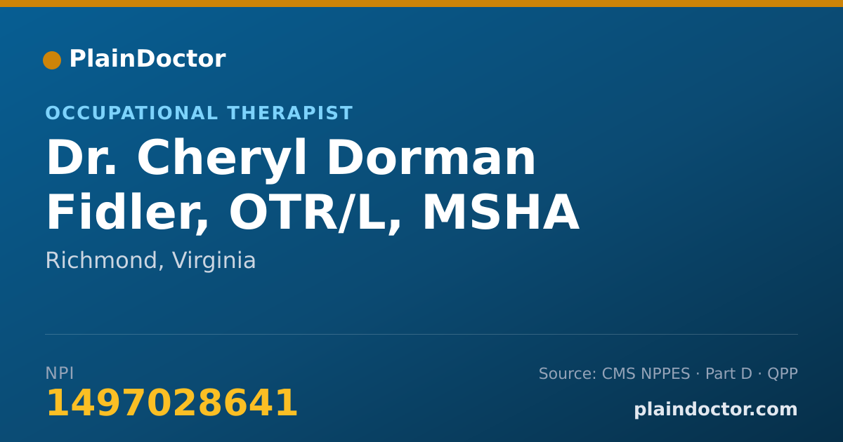 Shareable card for Cheryl Dorman Fidler, OTR/L, MSHA - Occupational Therapist, Richmond, VA