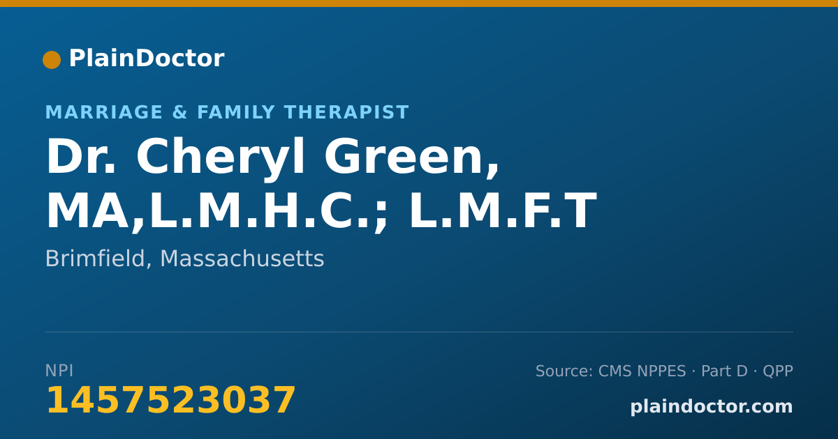 Shareable card for Cheryl Green, MA,L.M.H.C.; L.M.F.T - Marriage & Family Therapist, Brimfield, MA