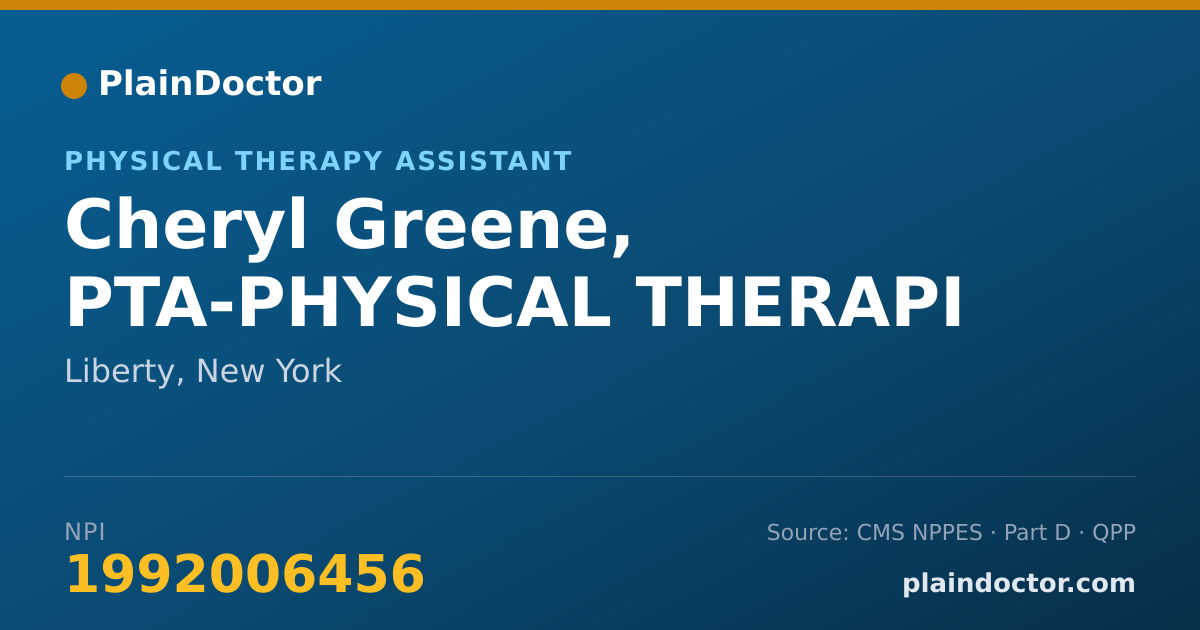 Shareable card for Cheryl Greene, PTA-PHYSICAL THERAPI - Physical Therapy Assistant, Liberty, NY