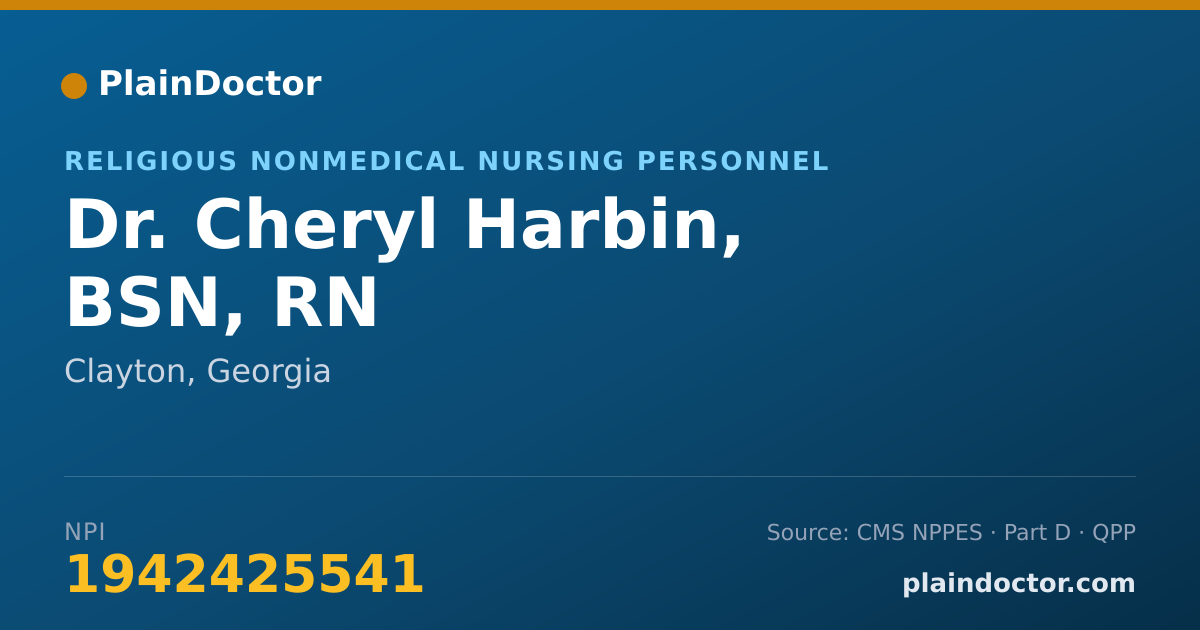 Shareable card for Cheryl Harbin, BSN, RN - Religious Nonmedical Nursing Personnel, Clayton, GA