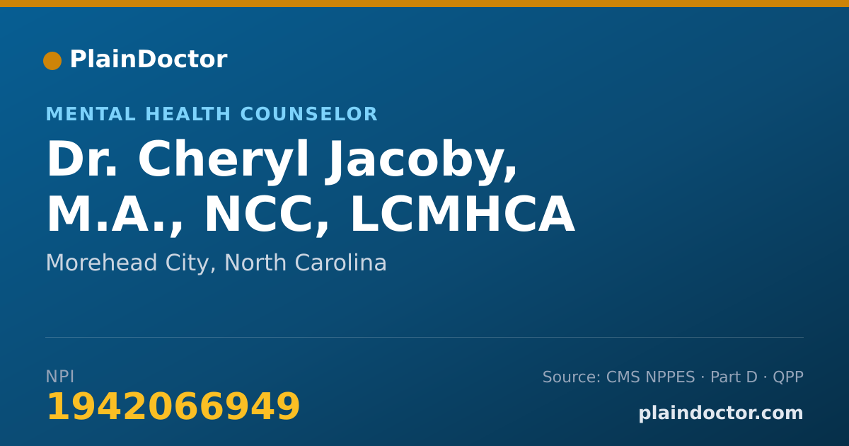 Shareable card for Cheryl Jacoby, M.A., NCC, LCMHCA - Mental Health Counselor, Morehead City, NC