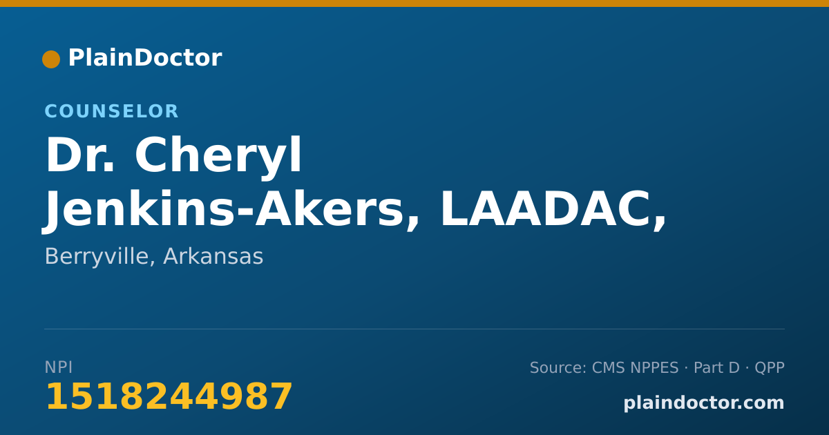 Shareable card for Cheryl Jenkins-Akers, LAADAC, CCDP, MHPP - Counselor, Berryville, AR