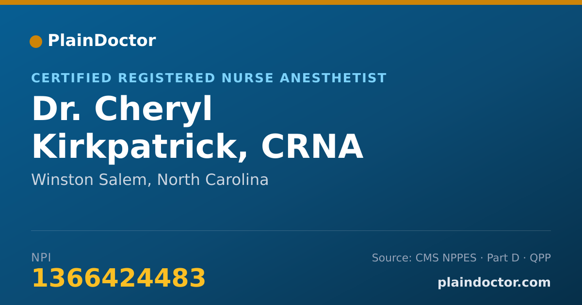 Shareable card for Cheryl Kirkpatrick, CRNA - Certified Registered Nurse Anesthetist, Winston Salem, NC