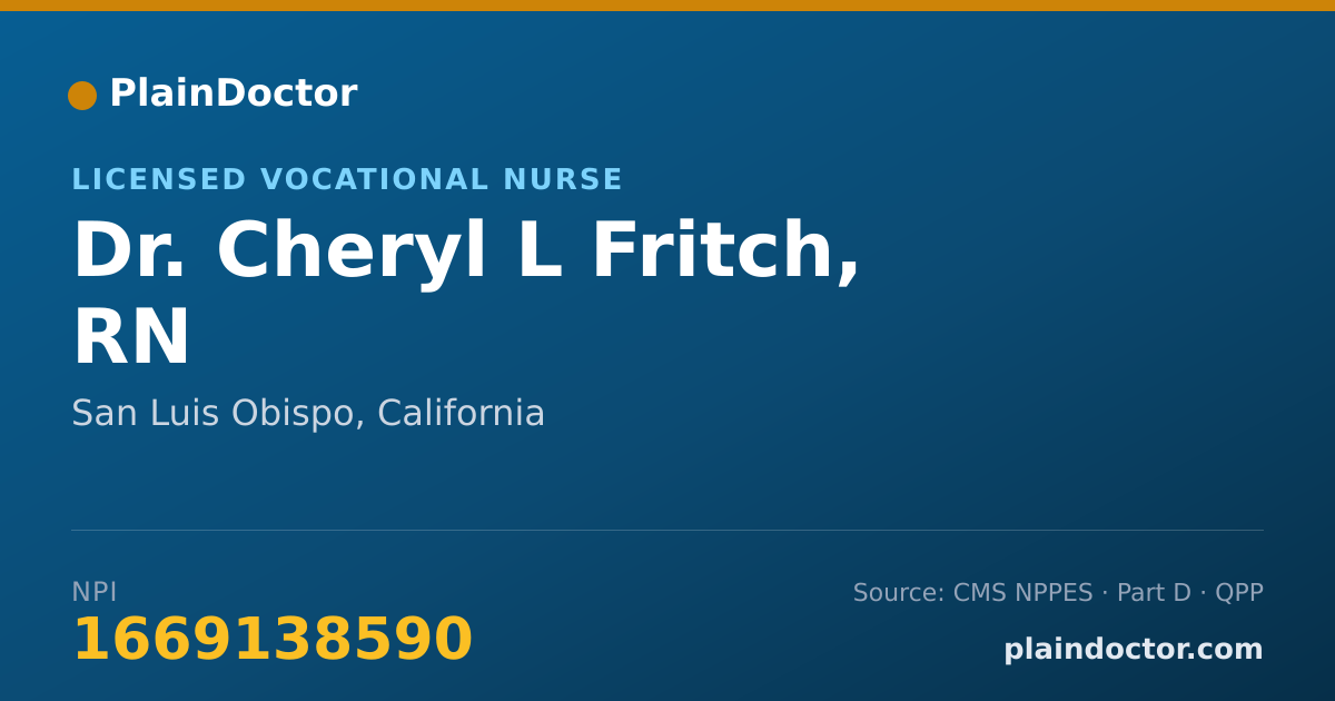 Shareable card for Cheryl L Fritch, RN - Licensed Vocational Nurse, San Luis Obispo, CA