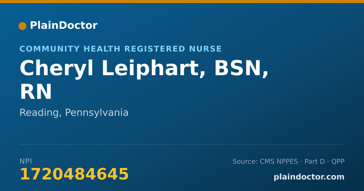 Shareable card for Cheryl Leiphart, BSN, RN - Community Health Registered Nurse, Reading, PA