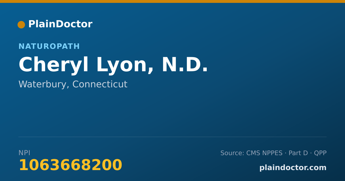 Shareable card for Cheryl Lyon, N.D. - Naturopath, Waterbury, CT