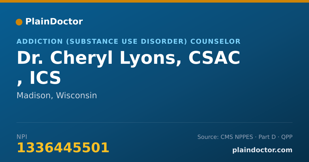 Shareable card for Cheryl Lyons, CSAC , ICS - Addiction (Substance Use Disorder) Counselor, Madison, WI