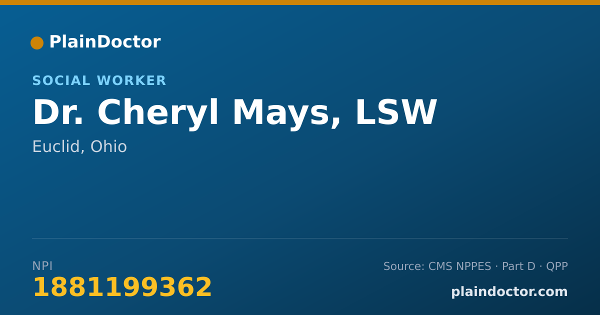 Shareable card for Cheryl Mays, LSW - Social Worker, Euclid, OH