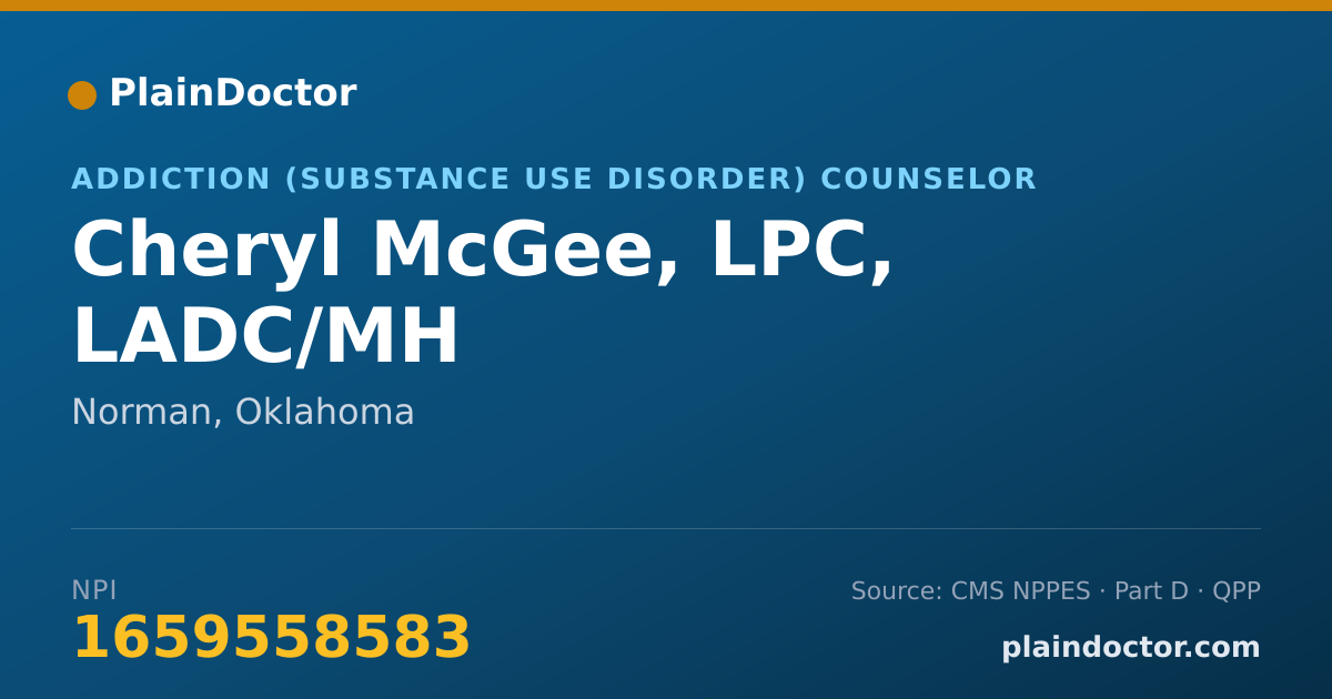 Shareable card for Cheryl McGee, LPC, LADC/MH - Addiction (Substance Use Disorder) Counselor, Norman, OK