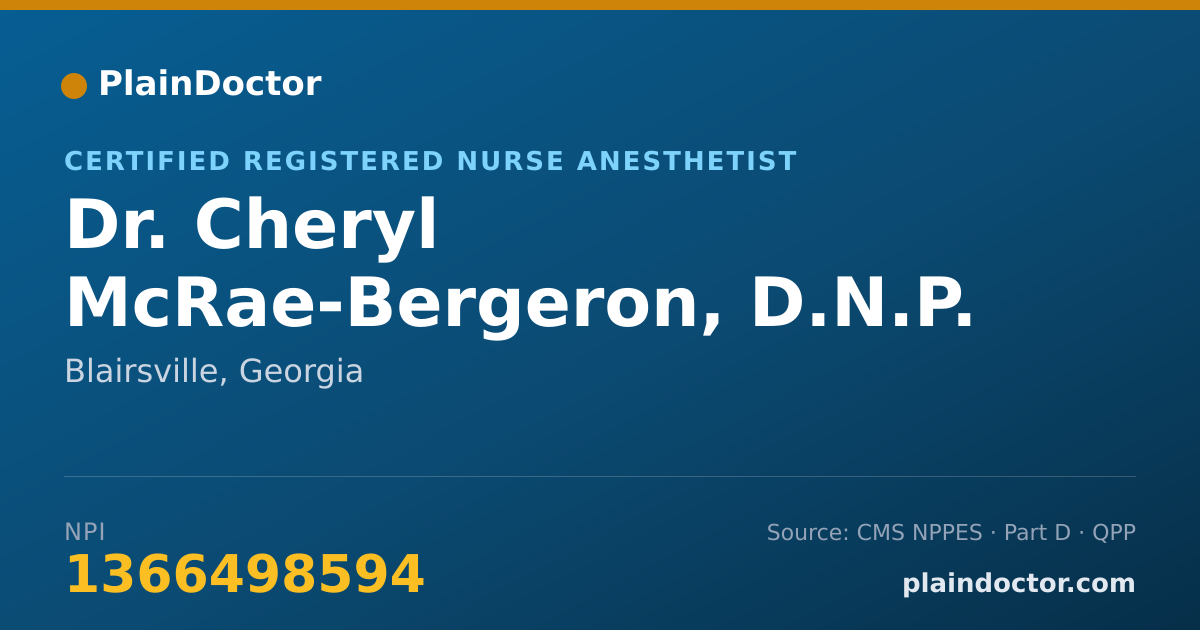 Shareable card for Cheryl McRae-Bergeron, D.N.P. CRNA - Certified Registered Nurse Anesthetist, Blairsville, GA