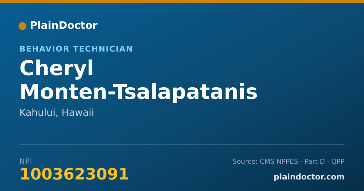 Shareable card for Cheryl Monten-Tsalapatanis - Behavior Technician, Kahului, HI