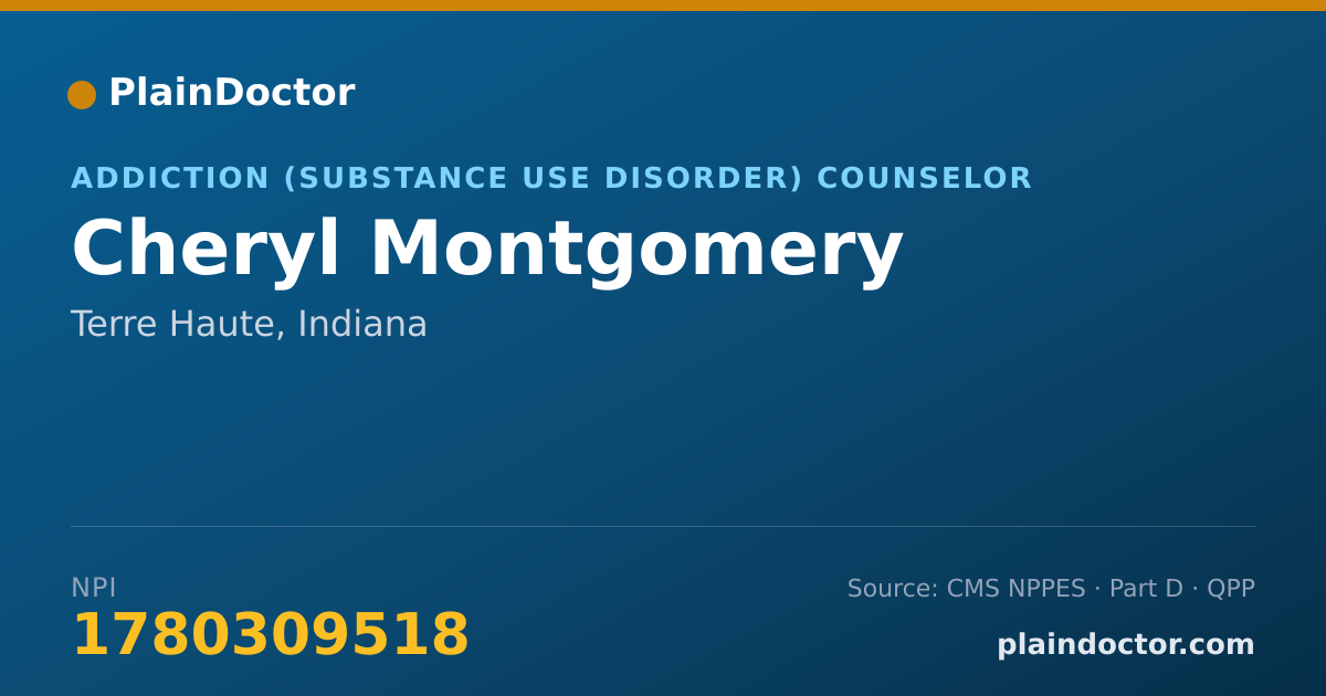 Shareable card for Cheryl Montgomery - Addiction (Substance Use Disorder) Counselor, Terre Haute, IN