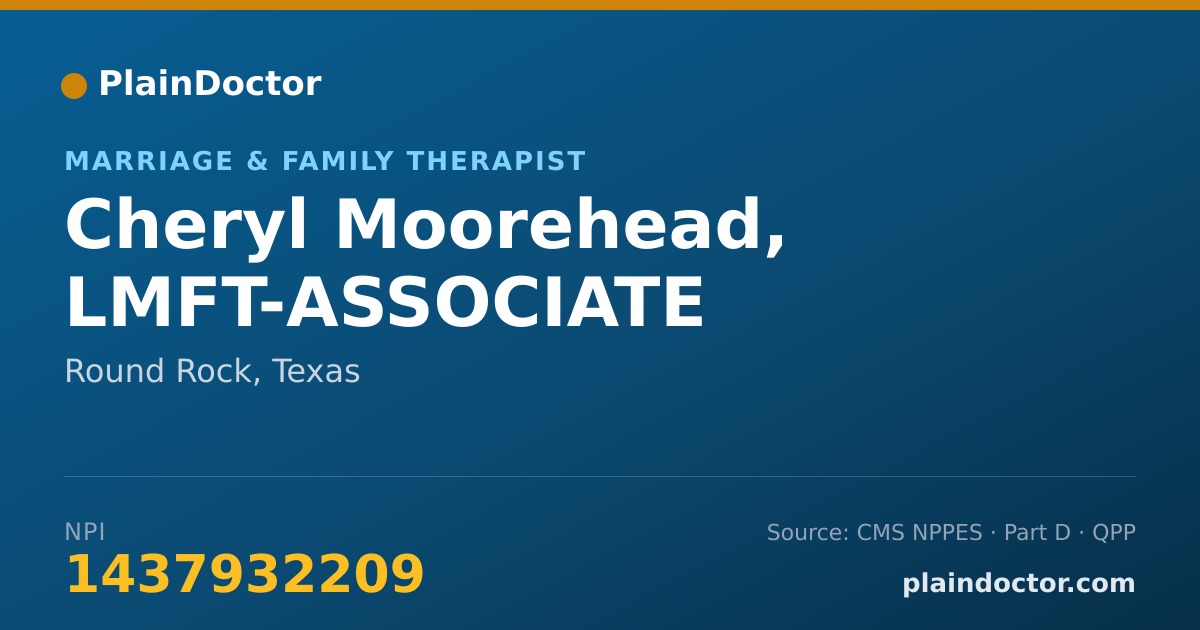 Shareable card for Cheryl Moorehead, LMFT-ASSOCIATE - Marriage & Family Therapist, Round Rock, TX