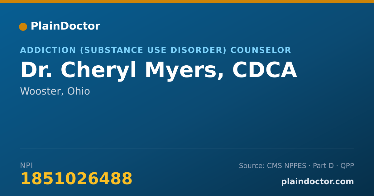 Shareable card for Cheryl Myers, CDCA - Addiction (Substance Use Disorder) Counselor, Wooster, OH
