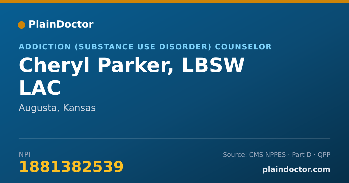 Shareable card for Cheryl Parker, LBSW LAC - Addiction (Substance Use Disorder) Counselor, Augusta, KS