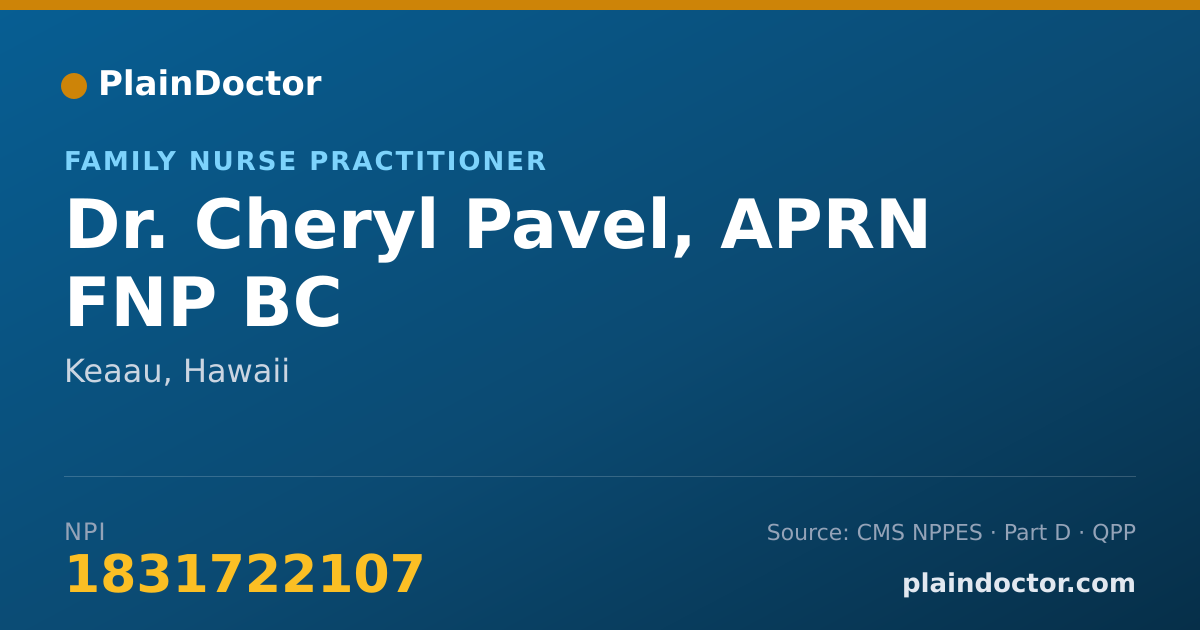 Shareable card for Cheryl Pavel, APRN FNP BC - Family Nurse Practitioner, Keaau, HI