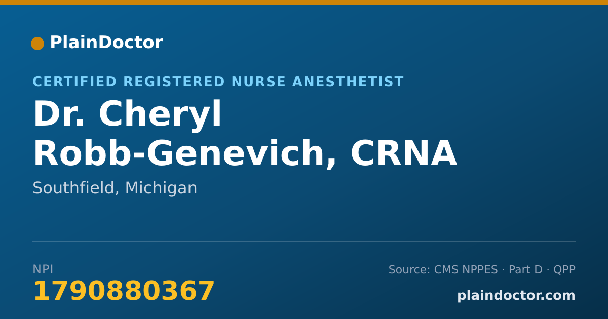 Shareable card for Cheryl Robb-Genevich, CRNA - Certified Registered Nurse Anesthetist, Southfield, MI