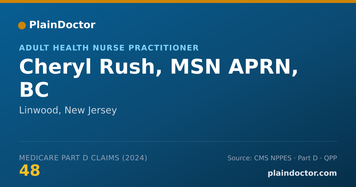 Shareable card for Cheryl Rush, MSN APRN, BC - Adult Health Nurse Practitioner, Linwood, NJ