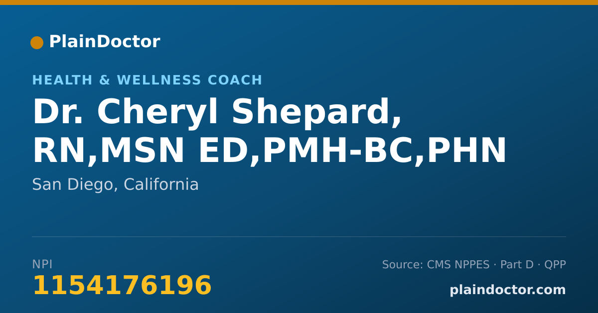 Shareable card for Cheryl Shepard, RN,MSN ED,PMH-BC,PHN - Health & Wellness Coach, San Diego, CA