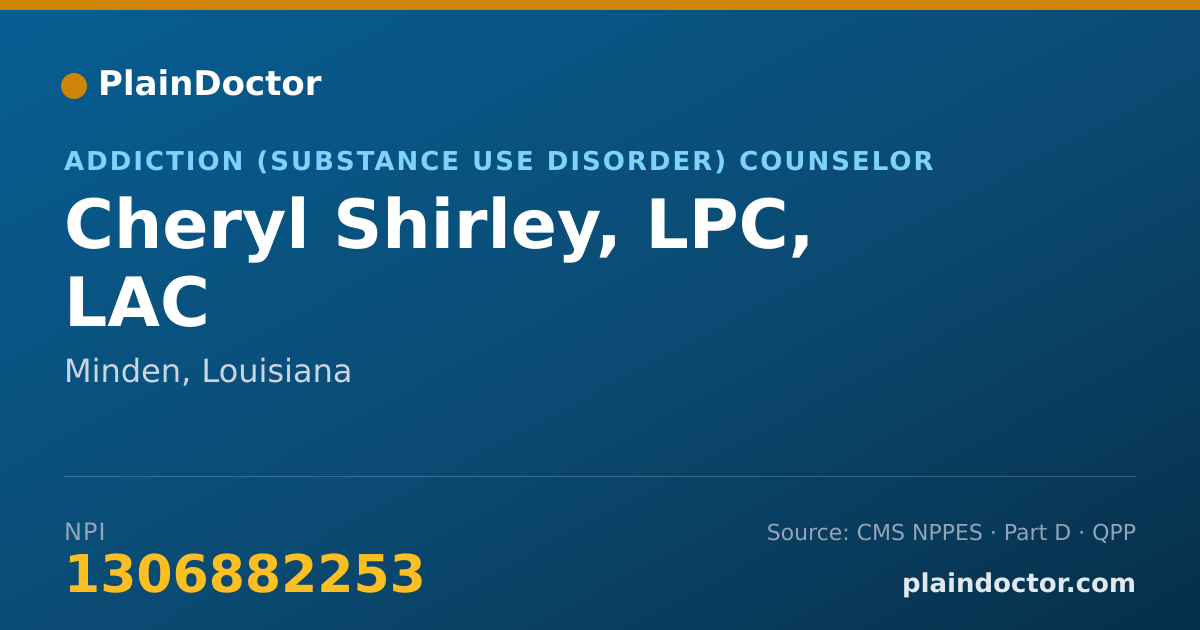 Shareable card for Cheryl Shirley, LPC, LAC - Addiction (Substance Use Disorder) Counselor, Minden, LA
