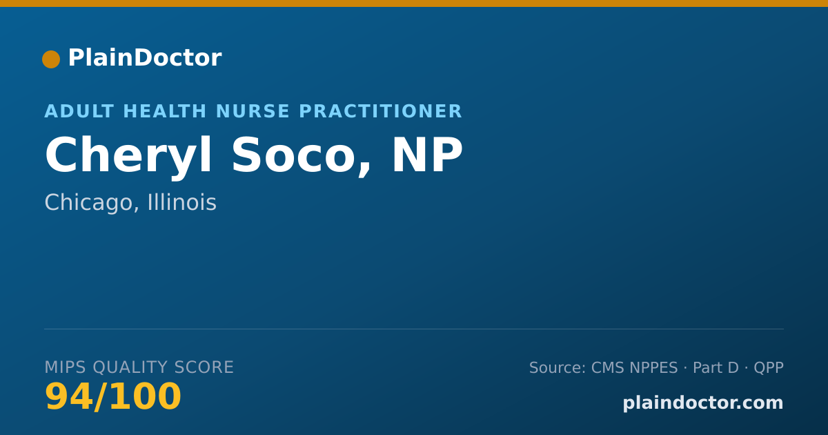 Shareable card for Cheryl Soco, NP - Adult Health Nurse Practitioner, Chicago, IL