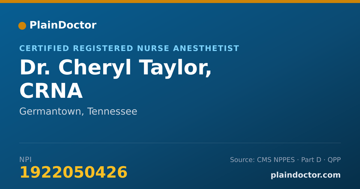 Shareable card for Cheryl Taylor, CRNA - Certified Registered Nurse Anesthetist, Germantown, TN