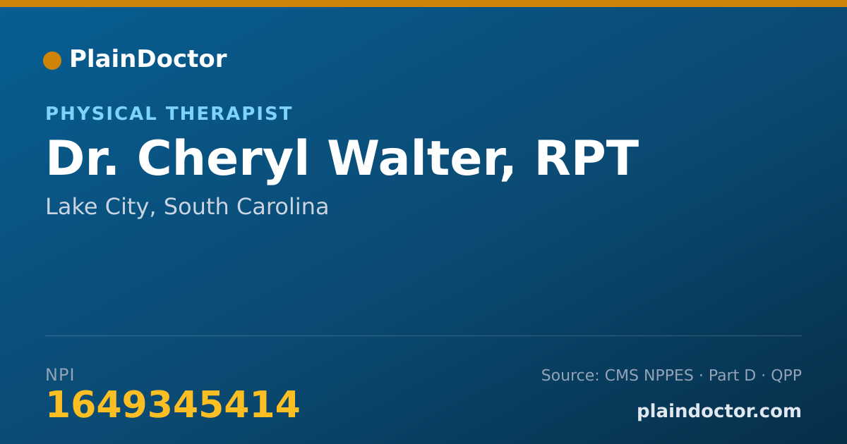 Shareable card for Cheryl Walter, RPT - Physical Therapist, Lake City, SC