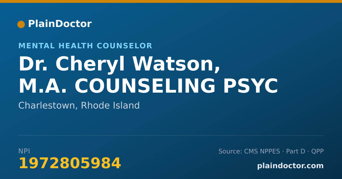 Shareable card for Cheryl Watson, M.A. COUNSELING PSYC - Mental Health Counselor, Charlestown, RI