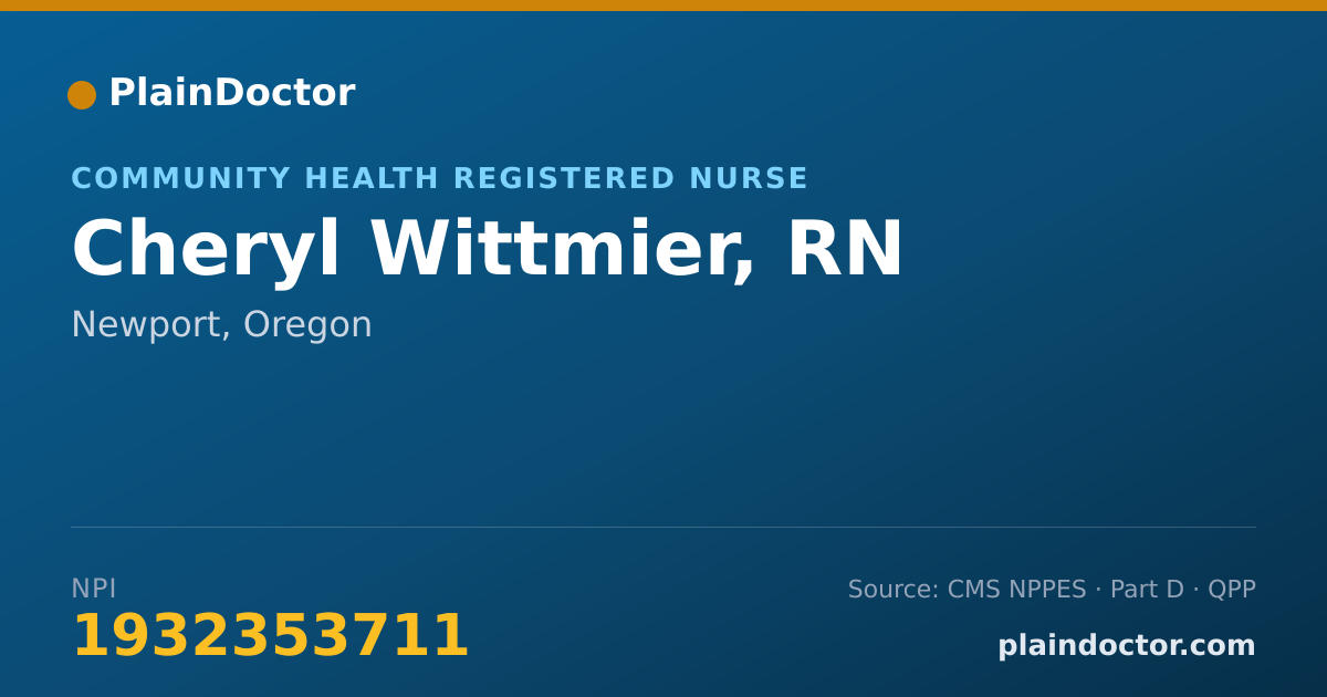 Shareable card for Cheryl Wittmier, RN - Community Health Registered Nurse, Newport, OR