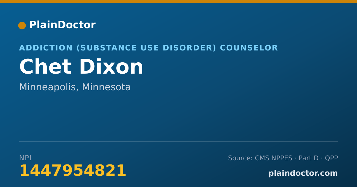 Shareable card for Chet Dixon - Addiction (Substance Use Disorder) Counselor, Minneapolis, MN