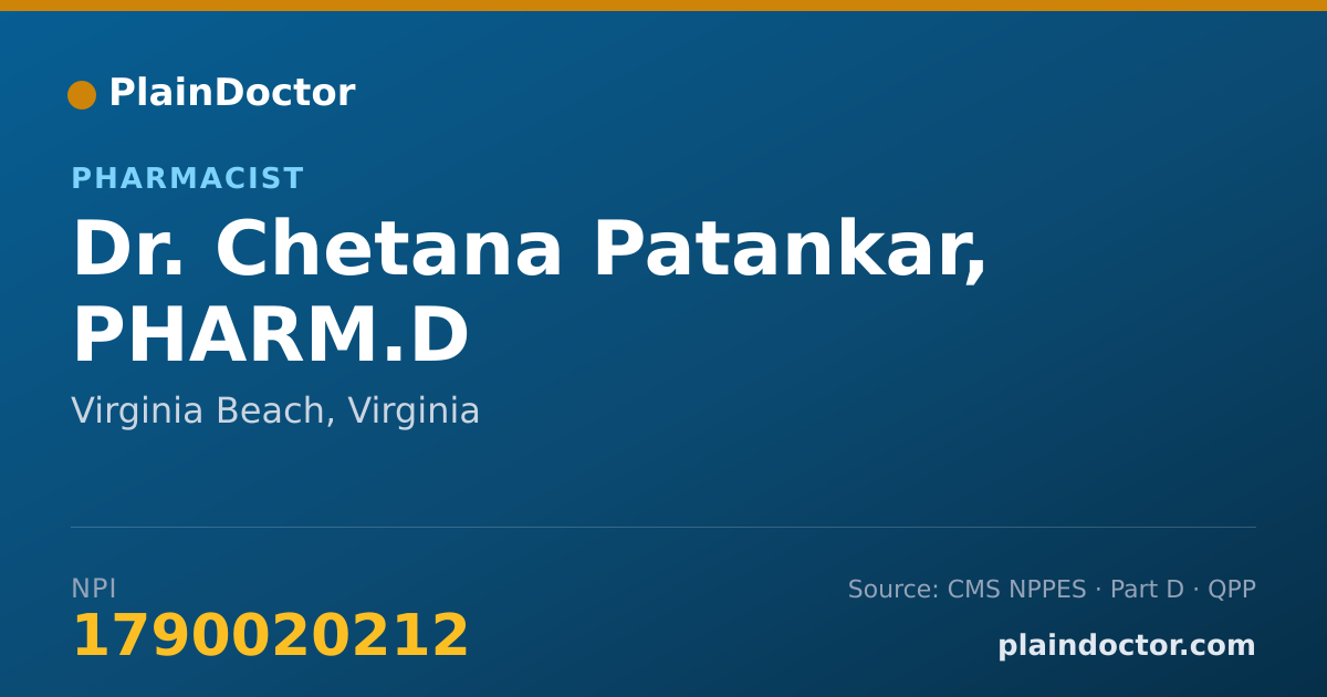 Shareable card for Chetana Patankar, PHARM.D - Pharmacist, Virginia Beach, VA