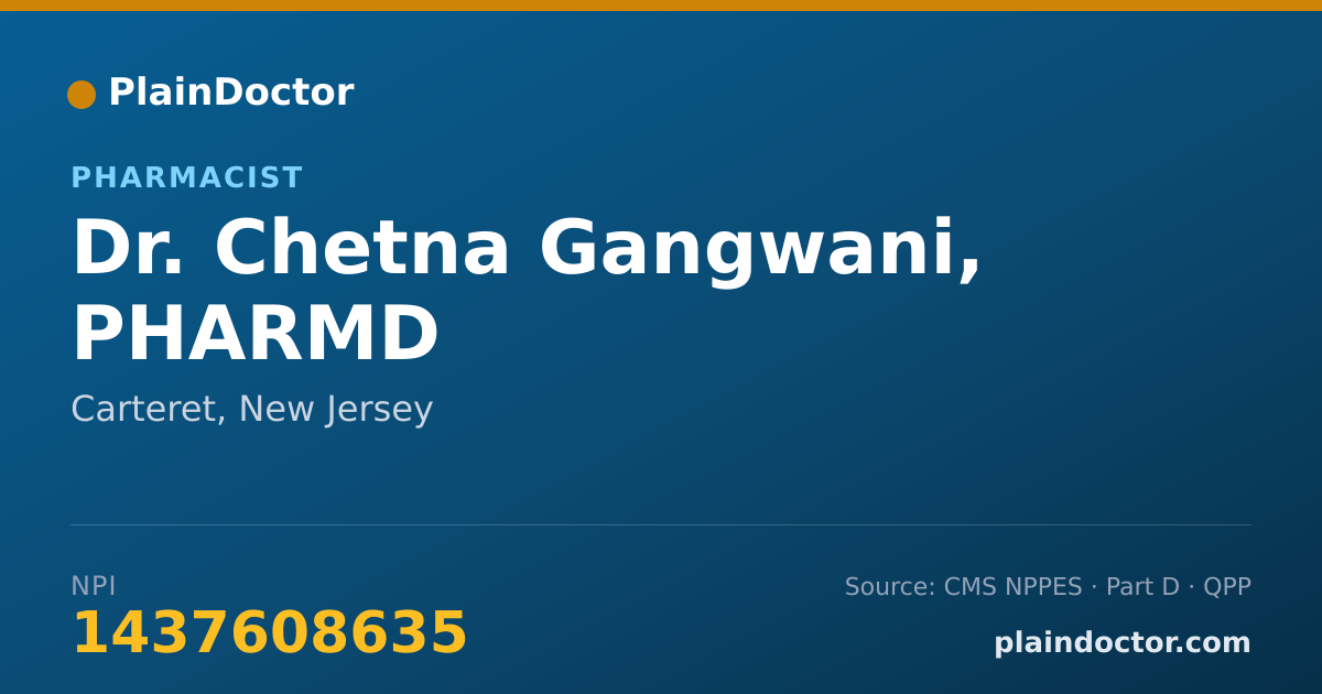 Shareable card for Chetna Gangwani, PHARMD - Pharmacist, Carteret, NJ