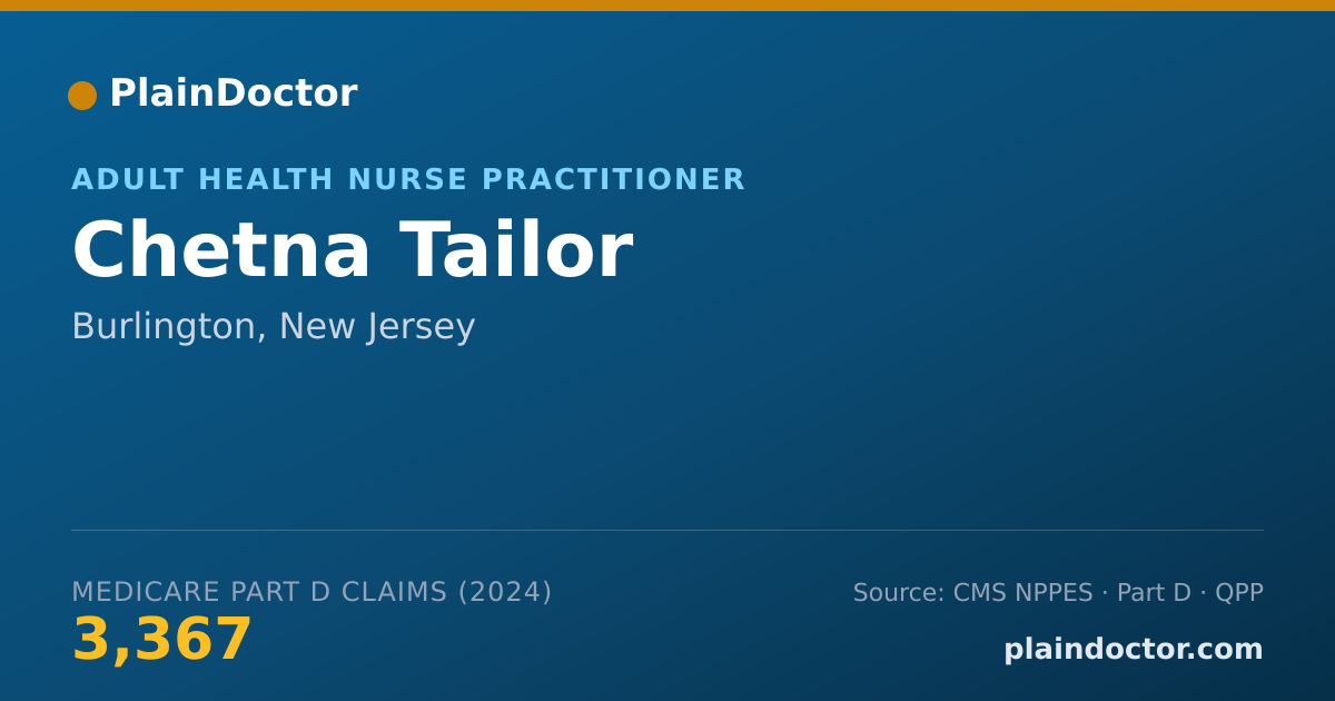 Shareable card for Chetna Tailor - Adult Health Nurse Practitioner, Burlington, NJ