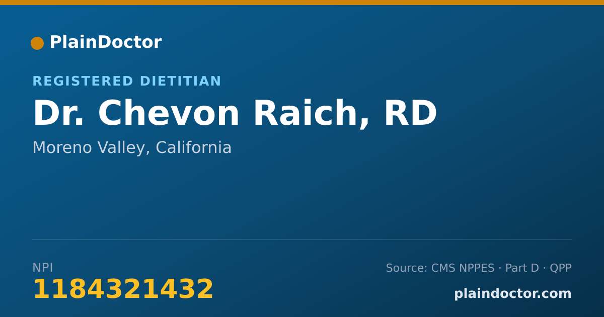 Shareable card for Chevon Raich, RD - Registered Dietitian, Moreno Valley, CA