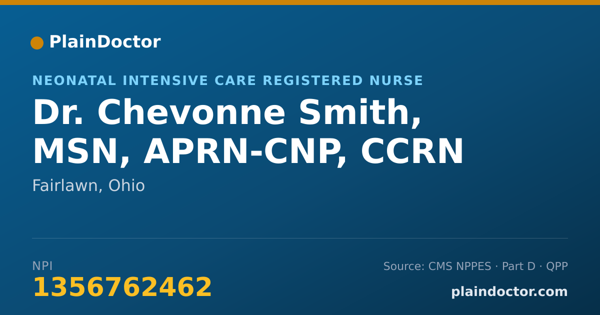 Shareable card for Chevonne Smith, MSN, APRN-CNP, CCRN - Neonatal Intensive Care Registered Nurse, Fairlawn, OH